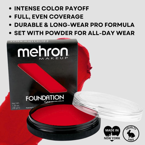 Mehron Makeup Foundation Greasepaint | Stage, Face Paint, Body Paint, Halloween Makeup, Really Bright Red, 1.25 oz (38