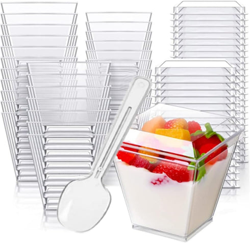 Mistari 50 Pack Clear Plastic Dessert Cups with Lids and Spoons, Mini Parfait