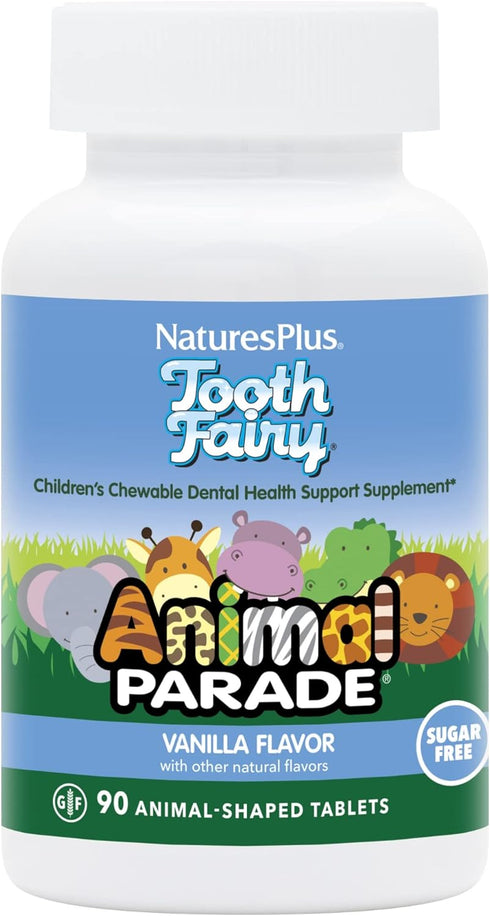 Natures Plus Animal Parade Tooth Fairy Children's Chewables, Natural Vanilla Flavor, 90 Tablets, 45 Servings