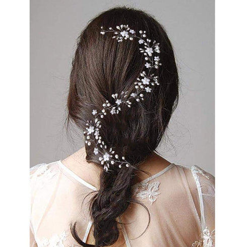 Unicra Flower Bride Wedding Hair Vine Crystal Bridal Headbands for Women and Girls Pearl Hair Accessories (Silver)