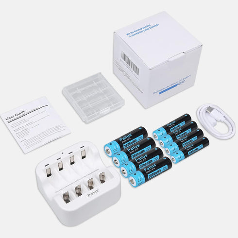 Pallus 4 Pack 3000mWh 4 Pack 1100mWh Rechargeable AA AAA Lithium Batteries, Li-ion AA Batteries and AAA Lithium