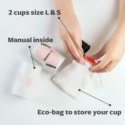 Zeerocup 2 Pack Reusable Menstrual Cup - Small & Large Soft Medical-Grade Silicone Period Cups with Pull-Tab for Easy