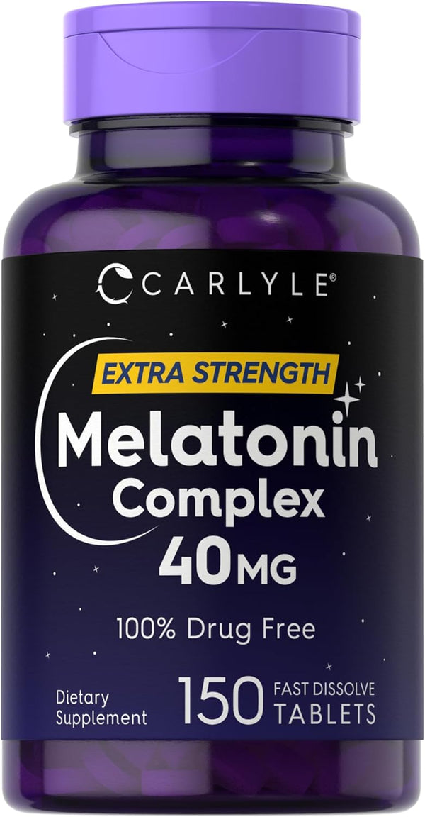 Carlyle Melatonin 40mg Complex, 150 Fast Dissolve Tablets, Extra Strength Support with Ashwagandha and Chamomile