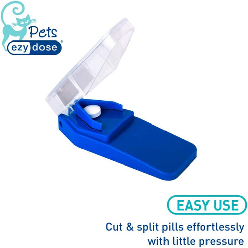 Ezy Dose Pet Pill Cutter with Safety Shield for Cats, Daily Use, Easy Cutting for Pills, Vitamins, Tablets, Blue, BPA
