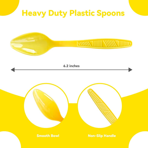 Yellow Plastic Spoons Heavy Duty, Disposable Party Supplies 104 PCS