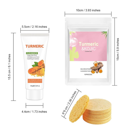 Turmeric Cleansing Pads & Facial Cleanser - Turmeric Face Wash Soap with 20Pcs Facial Sponges, Skin Care Set