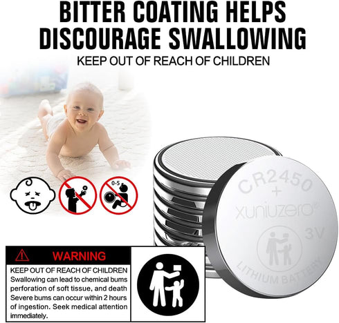 XUNIUZERO 6-Pack CR2450 3 Package Lithium Coin Cell Battery, Volt, Long Lasting Power, Mercury-Free, Child-Safe