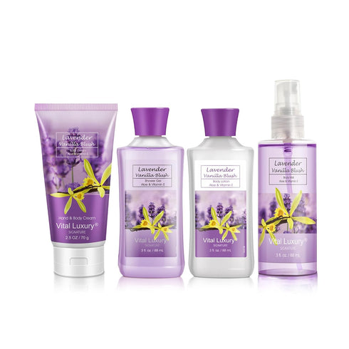 Bath & Body Travel Kit - Lavender Vanilla Blush Fragrance Mist, Body Lotion, Shower Gel, Body Cream, 3 Fl Oz