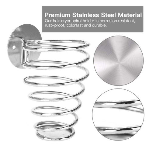 Spiral Blower Stand Spring Wall Mounting Hair Dryer Rack Stainless Steel Holder for Home Salon