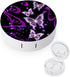 Purple Butterfly Pattern Contact Lens Case Box with Tweezers, Remover Tool, Solution Bottle, and Mirror for Eye Care