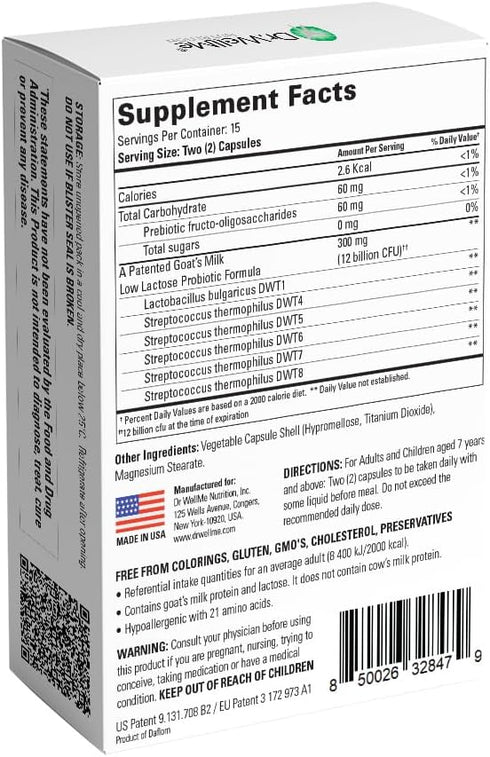 Dr. WellMe Laktera Allergy Free Probiotics for Digestive Health, 30 Capsules, Low Lactose Goat’s Milk Formula