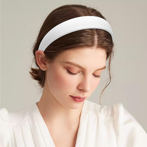 WantGor 1 Inch Wide Padded PU Leather Headband, Cute Fashion Hair Bands for Women, Holiday DIY Hair Accessories (White)