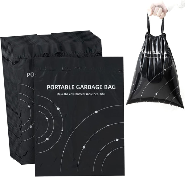 Disposable Trash Bags for Cars, 100 Pcs Vomit Bags, Portable Drawstring, Self Adhesive Cleaning Bags
