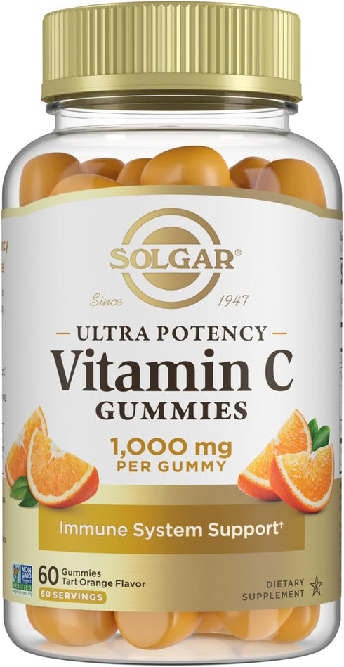Solgar Vitamin C Gummies for Adults - 1,000mg Ultra Potency, Tasty Tart Orange Flavor, Vegan & Gluten Free, 60 Servings