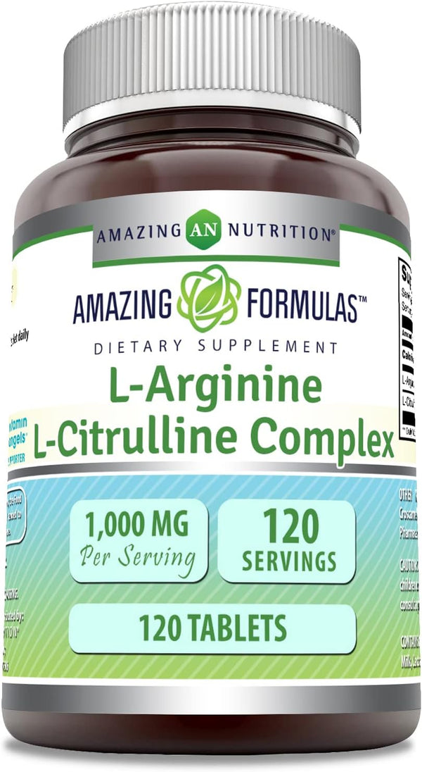 Amazing Formulas L-Arginine/L-Citrulline Complex 1000mg, 120 Tablets Supplement, Non-GMO, Gluten Free