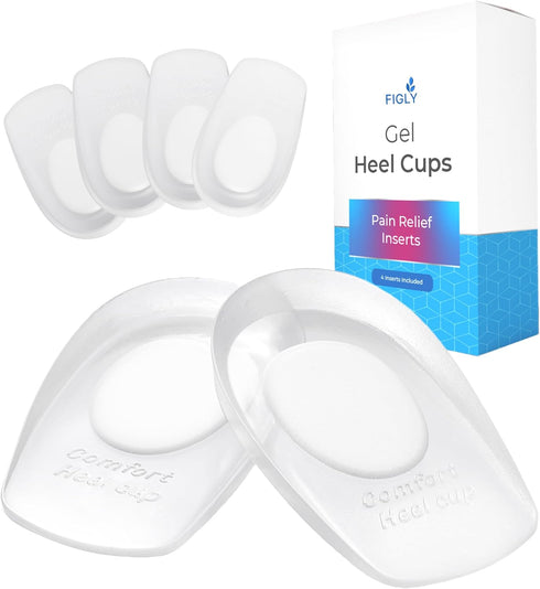 Heel Cushions for Heel Pain Relief (4 Pack) - Gel Heel Cups for Men & Women, Plantar Fasciitis Support