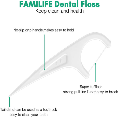 FAMILIFE Floss Picks, 240 Count Unflavored Dental Floss Picks with 4 Travel Handy Cases for Family