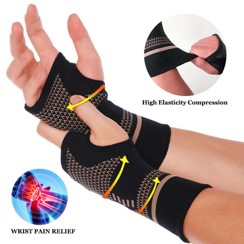 Copper Wrist Compression Sleeve, Elastic Support for Tendonitis, Arthritis, Sprains Pain Relief, Breathable Brace