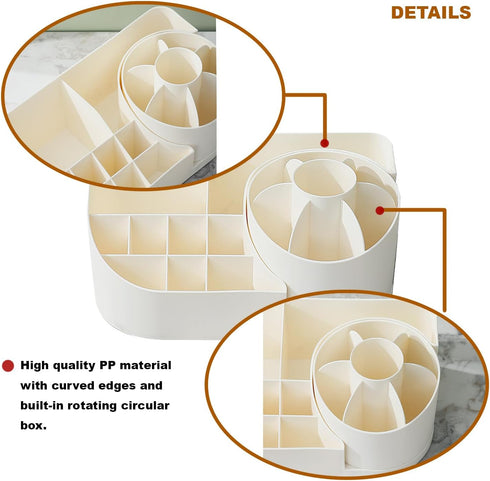 Makeup Organizer Countertop with Rotating Brush Holder, Multifunctional Storage for Vanity, Bathroom, Dresser