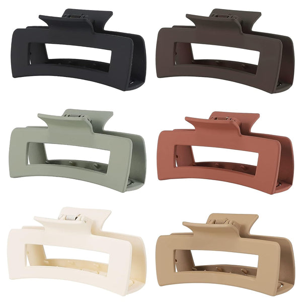 Sisiaipu 6 Pcs 4 Inch Big Hair Claw Clips for Women, Nonslip Square Rectangle Acrylic Banana Jaw Clips - Brown