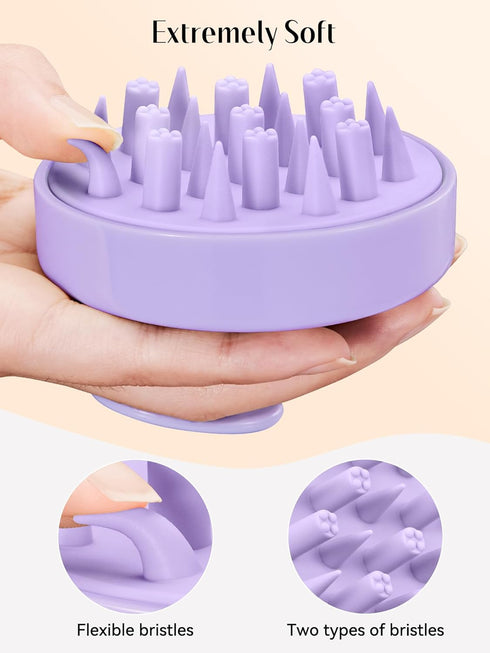 HEETA Hair Scalp Massager Brush, Updated Hair Shampoo Brush, Wet & Dry Scalp Exfoliator with Soft Silicone Bristles, Head Massager Washing Hair Care Tool for Women Men Kid, Lavender Purple