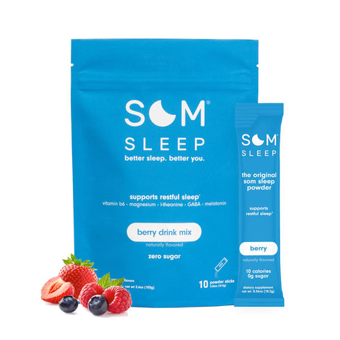 Som Sleep | Restful Calm Sleep Powder Drink Mix with Melatonin, Magnesium | 10-Pack, Vegan, Zero Sugar, Keto Friendly