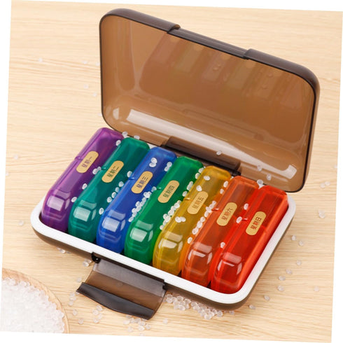 IMIKEYA Weekly Pill Organizer Box Portable Daily Medicine Storage Case with Colorful Black Shell, Reminder, Compact