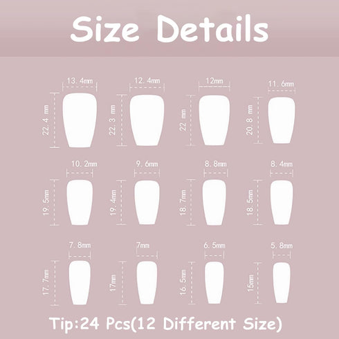 MISUD Press on Nails - Medium Coffin Glue on Nails, Blue Ombre, Acrylic Bling Glitter Design, 24 pcs