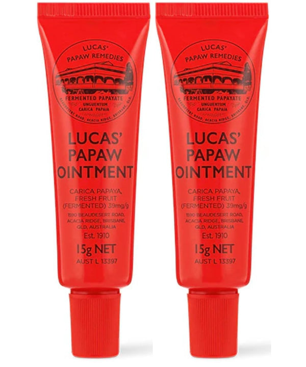 Lucas Papaw Ointment – 15g Tube with Lip Applicator – 2-Pack – Multi-Purpose Skin Relief