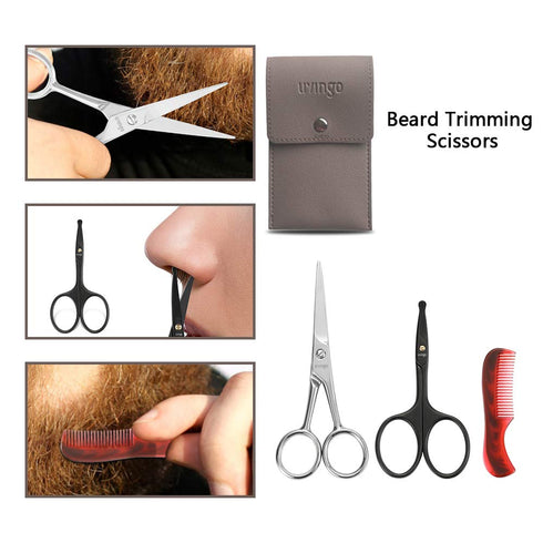 LIVINGO 4.5 inches Professional Beard & Mustache Scissors for Men, Stainless Steel Trimming Shears Kit with Comb & Case
