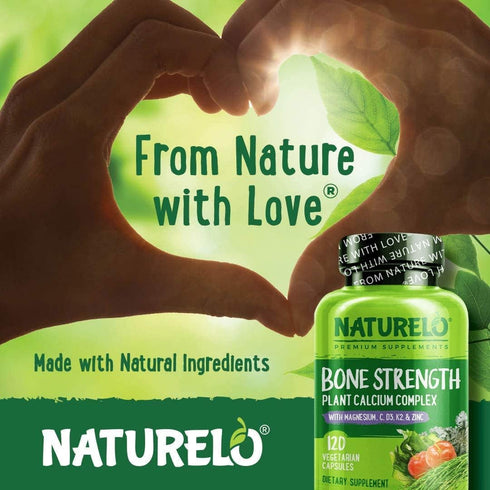 NATURELO Calcium Supplement for Bone Strength with 600mg Calcium, Vitamin D3, K2, C, Magnesium, Zinc - 120 Vegetarian
