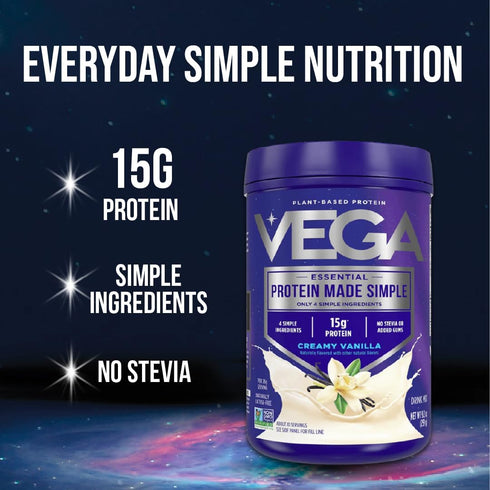 Vega Protein Made Simple Protein Powder Vanilla - Stevia Free, Vegan, Plant Based, Gluten Free, 9.2 oz