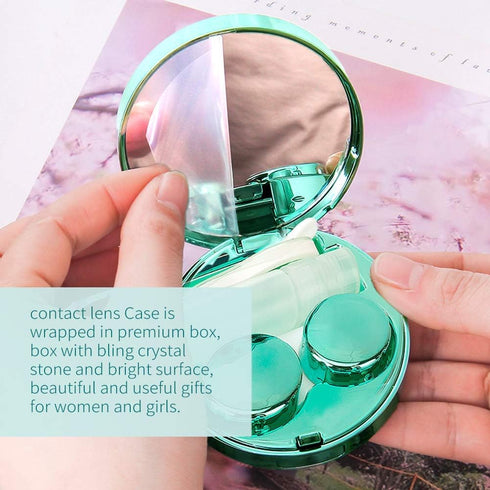 Contact Lens Case, Bling Constellations Travel Kit with Tweezers, Remover Tool, Mirror & Solution Bottle (Green)