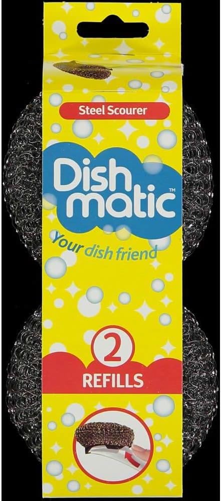 3 Packs of 2 Dishmatic Steel Scourer Refill Heads for Cleaning BBQ's, Hot Plates, Steel Pots & Pans (6 Total)