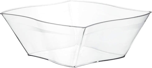 PLASTICPRO Disposable Elegant Wave Design Square Plastic Clear Serving Bowls, Large Size, Pack of 4