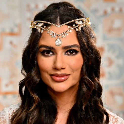 CLOACE Rhinestone Headband, Gold Leave Pendant Headpiece, Crystal Hair Accessories for Women and Adult Bride