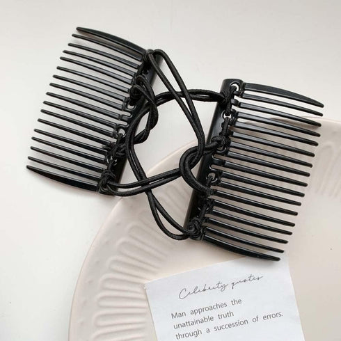 2Pcs Black Adjustable Elastic Hair Comb, Stretchy Double Comb Hair Clip for Women Hair Styling