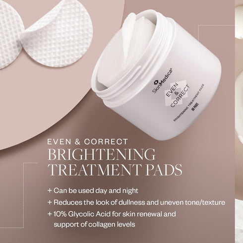SkinMedica Even & Correct Brightening Treatment Pads - 10% Glycolic Acid Exfoliating Pads - 60 Ct