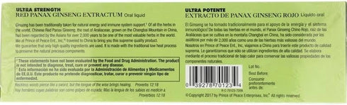 Prince Of Peace Red Panax Ginseng Extractum Ultra Strength | 2 Pack | Brain Boosting Supplement, 20 Bottles