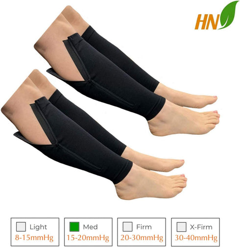 HealthyNees 15-20 mmHg 2 3X-Large) Footless Zipper Compression Leg Calf Shin Sleeve Pairs (Black Combo