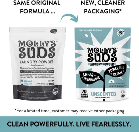 Molly's Suds Original Laundry Detergent Powder | Natural Laundry Detergent Powder for Sensitive Skin | Earth-Derived Ingredients, Stain Fighting | 70 Loads (Unscented)