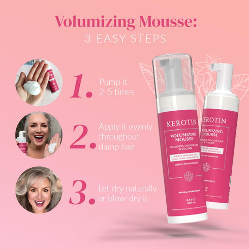 Kerotin Volumizing Mousse, Root Volumizer Hair Thickening Foam for Fine and Thin Hair, Cruelty Free