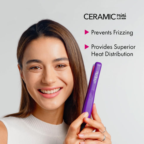 Professional Ceramic Mini Flat Iron 1/2", Anti-Frizz, Fast Heating, Versatile Styling, Travel Pouch Included (Pink)