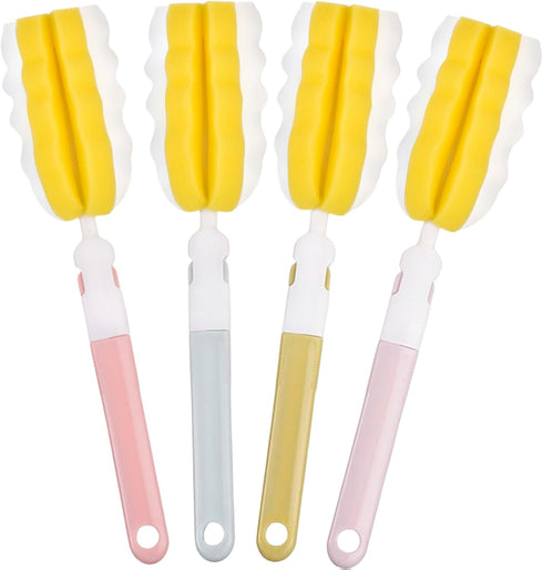 INVODA 4PCS Bottle Brush, Long Handle Cup Cleaner Brush Sponge, Detachable Handle for Baby Bottle Dishwashing