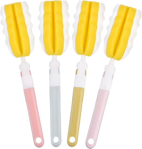INVODA 4PCS Bottle Brush, Long Handle Cup Cleaner Brush Sponge, Detachable Handle for Baby Bottle Dishwashing