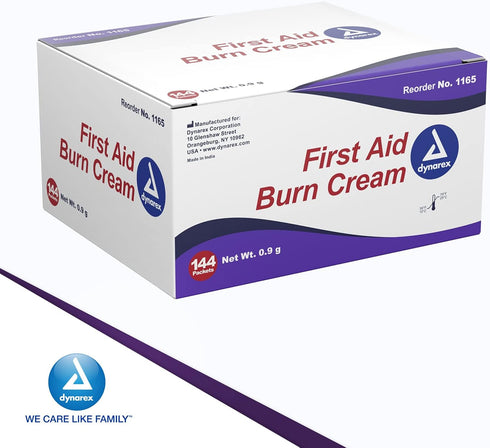 Dynarex First Aid Burn Cream, Water-Based Ointment for Minor Cuts, Wounds, Burns, Box of 144