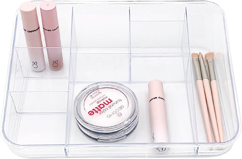 SUNFICON Makeup Tray Organizer Cosmetic Display Case Office Stationery Storage Holder Countertop Storage Unit Makeup Box for Bathroom Drawers,Vanities Office Desk,Washable Crystal Clear Acrylic by SUNFICON
