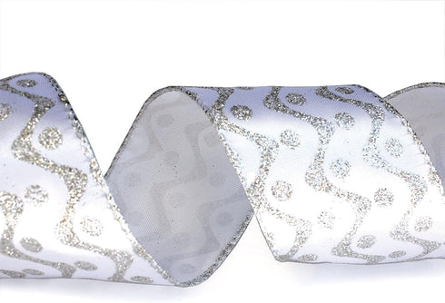 Christmas Ribbon Wired, 6 Rolls 2.5 Inch 36 Yard Silver Sheer Glitter Organza for Tree, Gift Wrapping, Crafts