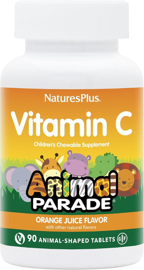 NaturesPlus Animal Parade Vitamin C Children's Chewable, Natural Orange Flavor, 90 Tablets, Pack of 4