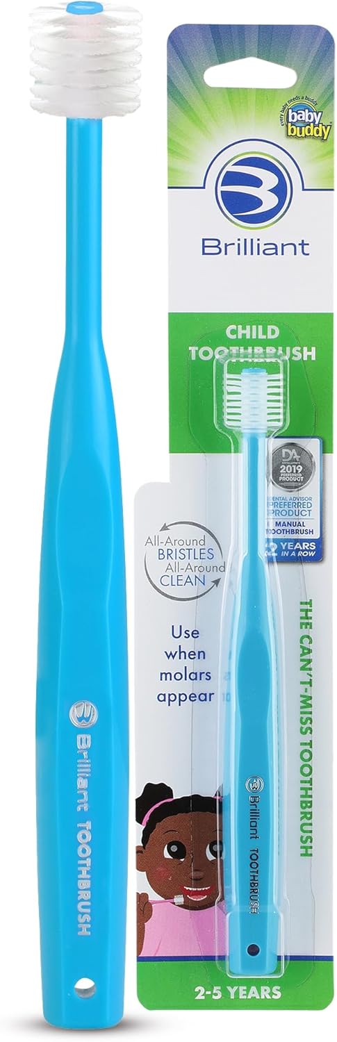 Brilliant Oral Care Child Toothbrush, Soft Bristles, Easy to Use for Ages 2-5 Years, Sky Blue